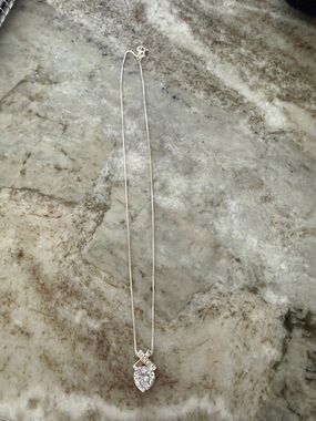 Elegant Heart-Cut Cubic Zirconia Pendant Necklace - Silver Tone 16”